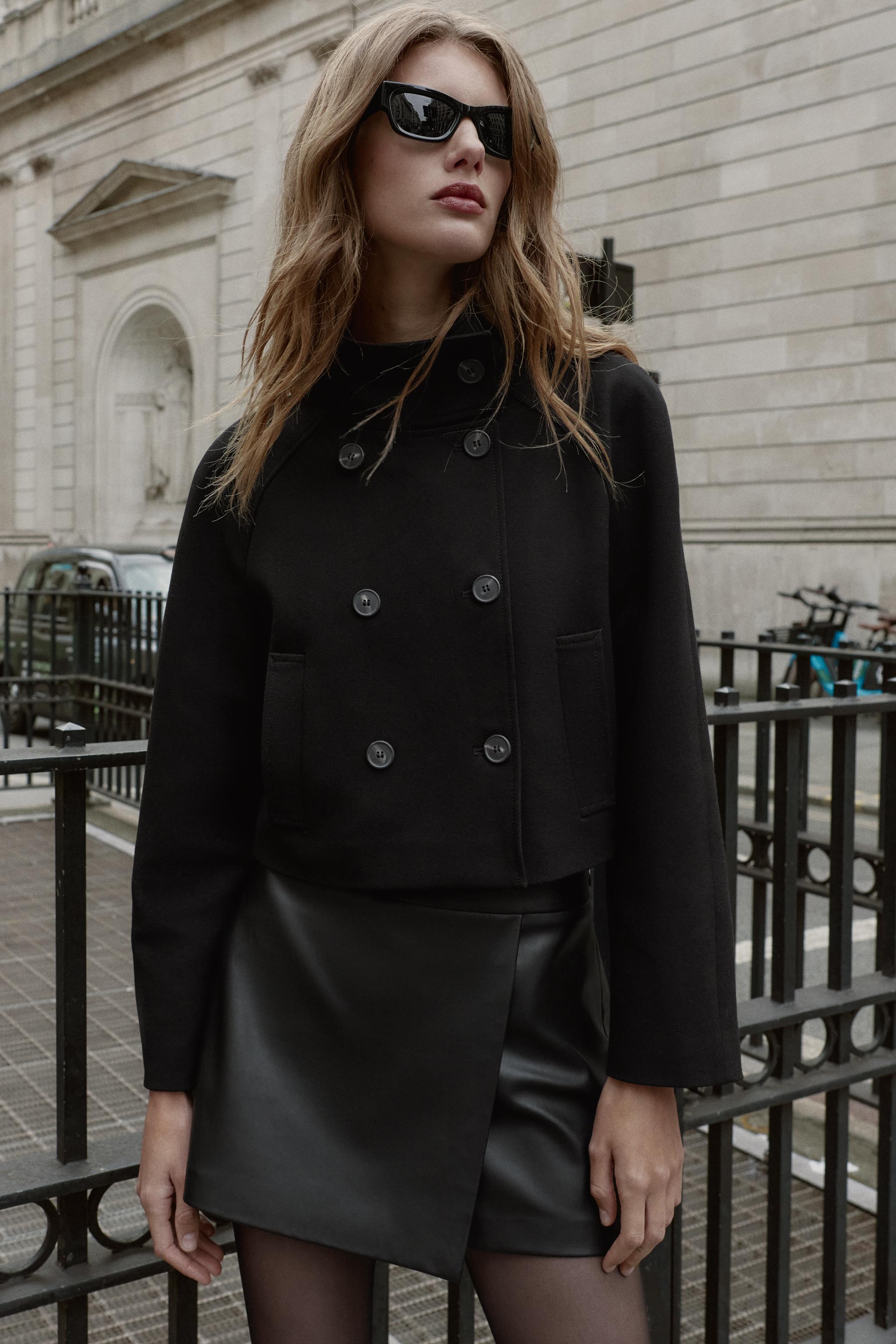 FAUX LEATHER SPLIT SKIRT WITH OVERLAP DETAIL